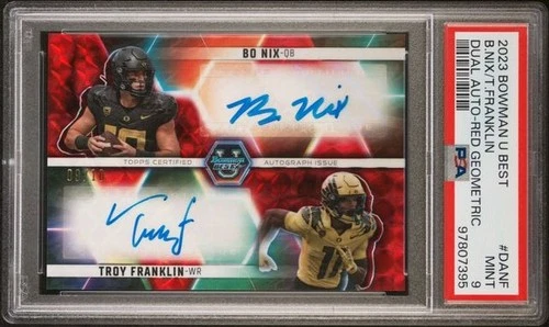 2023 Bowman U Red Geo Dual Auto Bo Nix Troy Franklin 09/10 Broncos Oregon PSA 9