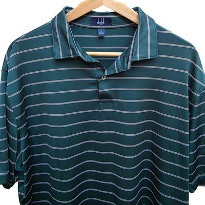 Dunhill Links Polo Shirt Mens L Green Beige Stripe Stretch Golf Resort Luxury