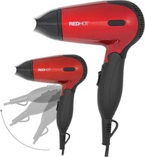 1200W Folding Travel Hair Dryer - Dual Voltage & 2 Heat Settings in Red