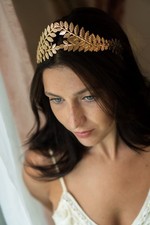 Gold leaf bridal headband tiara hair accessory wedding hair jewelry