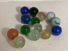 Vintage Glass Marble Lot of 14 various sizes patterns - Swirls Solids 1970s