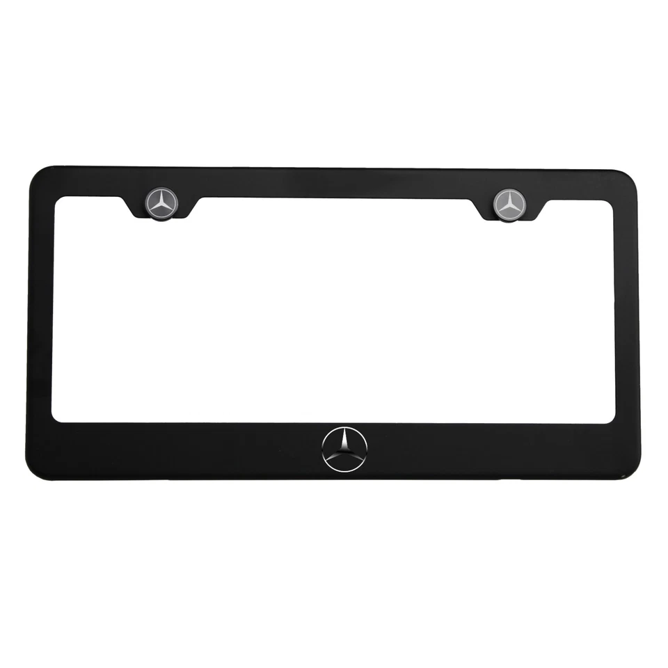 Laser Engraved Mercedes Benz Logo Matte Black License Frame Stainless Steel - Image 3 of 4