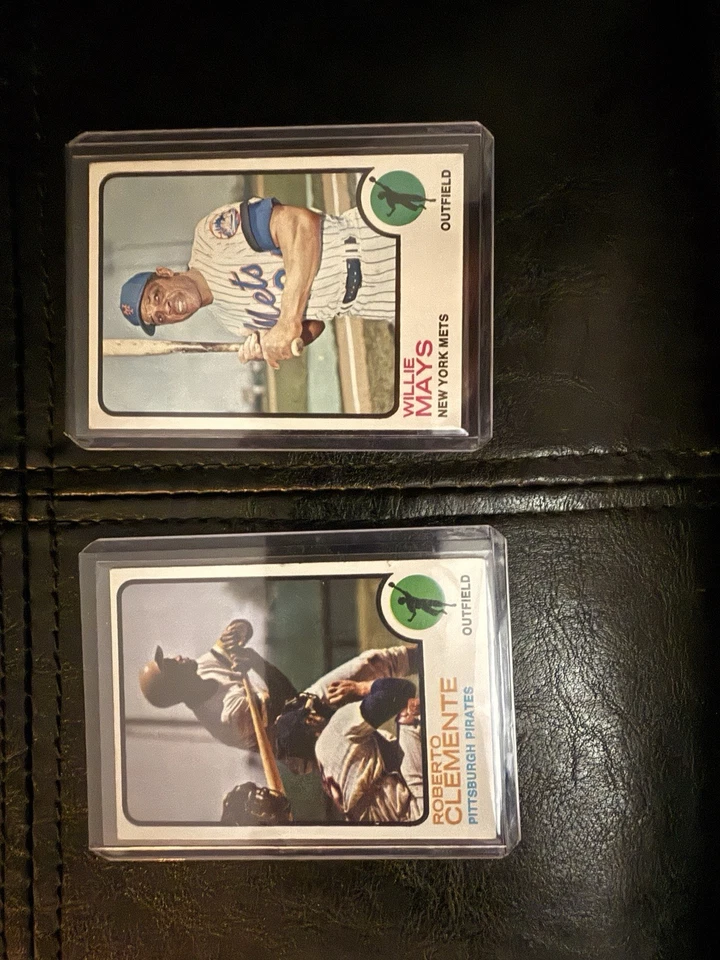 Tarjetas originales Topps 1973 Roberto Clemente y Willie Mays sin clasificar ¡Imprescindibles! Foto 2 de 4