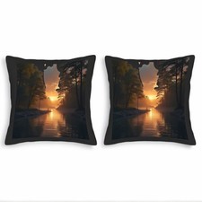 Set of 2 18x18in Throw Pillow Covers - Serene Sunset Landscape Design