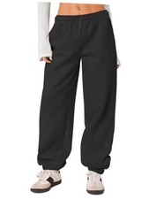 Women's Fleece Lined Sweatpants Thermal Winter High Waisted Sweat Medium Black