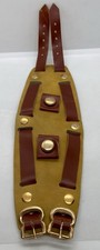 VTG Genuine Leather RETRO Wide Cuff Watch Band Brown Double Gold Buckle Bund
