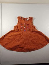Vintage Gymboree Baby Girl Corduroy Jumper Dress Orange Burnt Embroidered Hearts