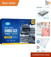 12 Large Plastic Storage Bags with Zipper Top 18x24 Inches Reusable Waterproof