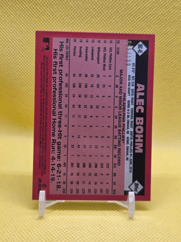 86c 2021 Topps Chrome 35th Anniversary Refractor #86C-45 PHILLIES Alec Bohm ...