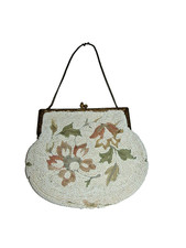 Antique French Micro Beaded Embroidered Purse Point de Beauvais Handmade