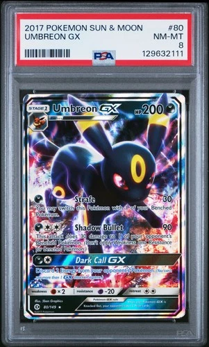 2017 POKEMON SUN & MOON #80 UMBREON GX PSA 8
