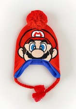 NEW Nintendo SUPER MARIO Kids' Red Knit Laplander Beanie Hat w/Poms OSFM