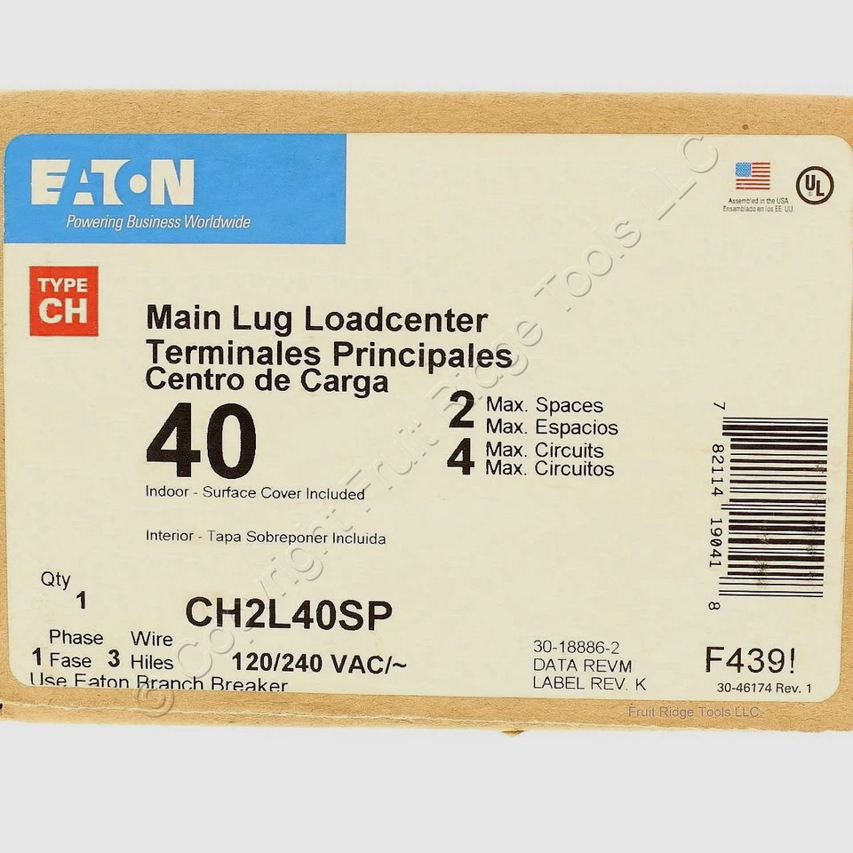 Eaton Main Lug Circuit Breaker Panel 2-Space 4-Circuit 120/240V 40A CH2L40SP - Image 4 of 4