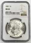 1887-P $1 Morgan Dollar NGC MS65 90% Silver Philadelphia US Coin