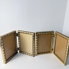 2 Photo Frames~Goldtone Metal Double Folding Hinged 5"X 7"~Used~Vintage 1980s