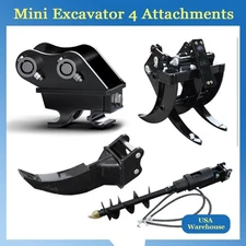 Mini Excavator Attachment Grapple + Quick Hitch + Auger Drill + Ripper USA Stock