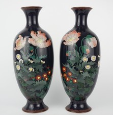 FINE Large PAIR FINE Antique Japanese Cloisonne Flower Vases MEIJI 19th C