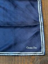 Vintage Christian Dior Navy Blue Silk Printed Scarf 18X18"