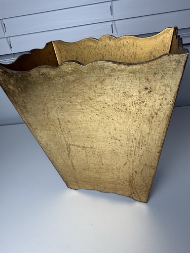 Vintage Italian Gold Gilt Wastebasket Planter Florentine Style Hollywood Regency