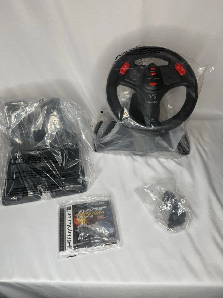 Rueda y pedales de carreras InterAct V3 para Playstation, PS1 PS2 con juego de carreras 007 Foto 3 de 3