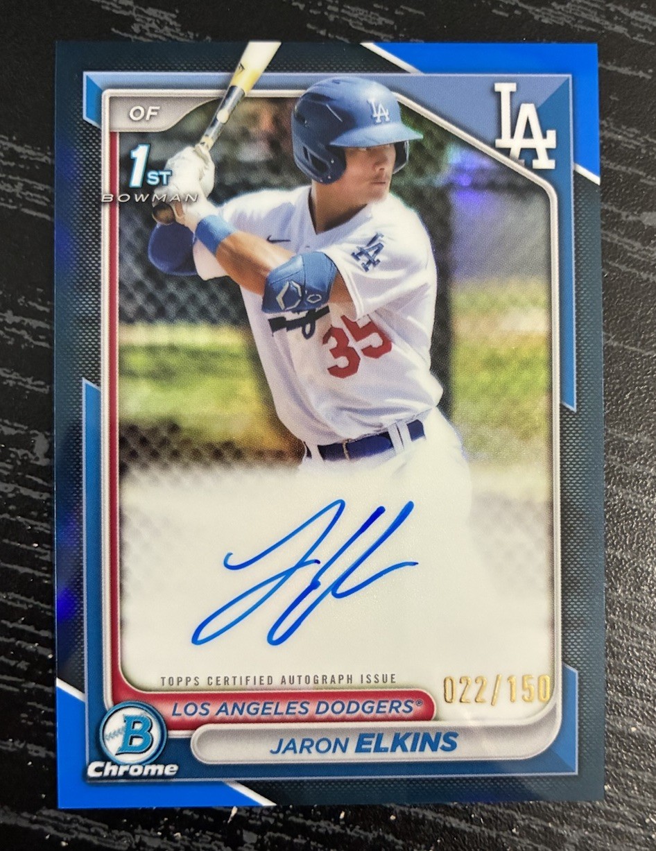 2024 Bowman Chrome Jaron Elkins True Blue Refractor 1st Auto /150 Dodgers