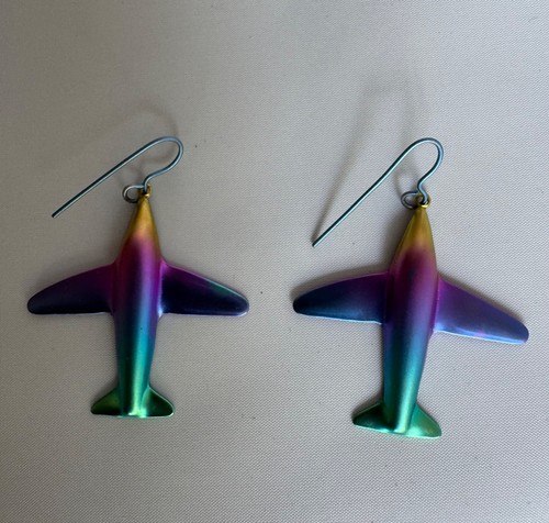 FUN and UNIQUE Vintage Dangle Airplane Niobium Pierced Earrings