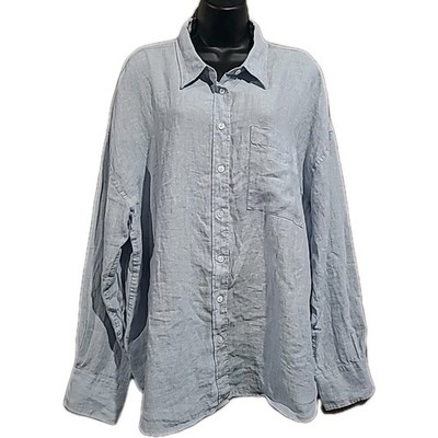 Faherty Laguna 100% Linen Relaxed Shirt - Blue Fog Women's XXL Beachy Old Money
