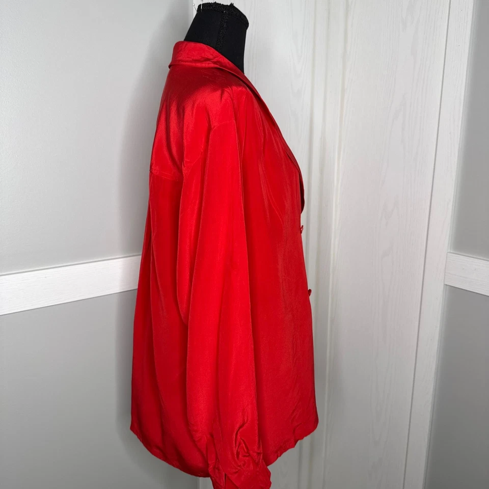 Blusa Vintage Años 90 Dana Buchman 100% Seda Doble Pecho Rojo Botón Frontal talla 14 Foto 4 de 4