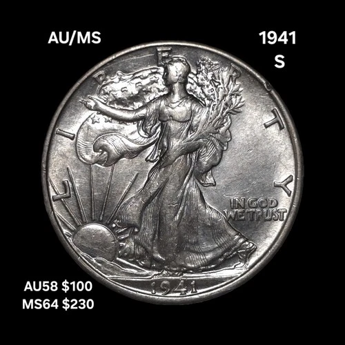 1941 S AU/MS Silver Walking Liberty Half Dollar