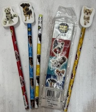 Vintage 2004 HANA DEKA Club Yoneo Morita Dog Cat 9 Pencil + 3 Erasers Lot