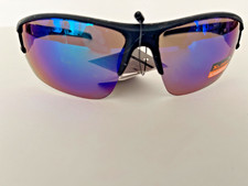 X-Loop Black Half Frame Wrap Around Blue Mirrored Lens Sport Driving Glasses