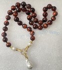 Natural Red Tiger's Eye Gems Beads White Keshi Baroque Pearl Pendant Necklace