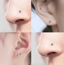 Black Clear Round Stud Nose Ear Body Jewelry Unisex Adults