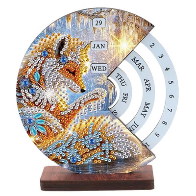 Diamond Art Holz drehbarer Kalender Fuchs Acryl Edelstein Handwerk