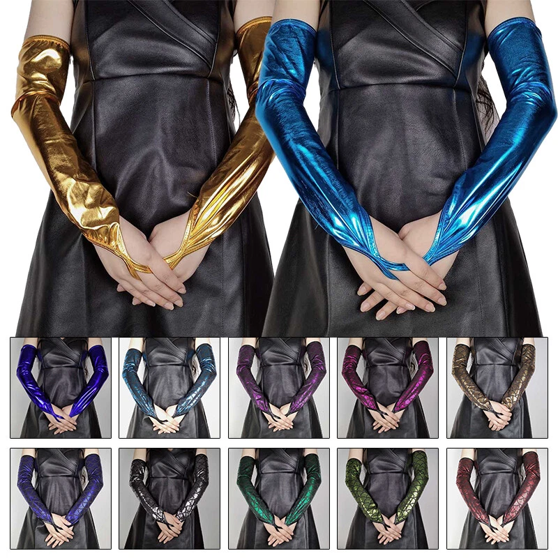 Guantes largos de cuero sintético para mujer noche fiesta sobre el codo sin dedos ropa de baile Foto 2 de 4