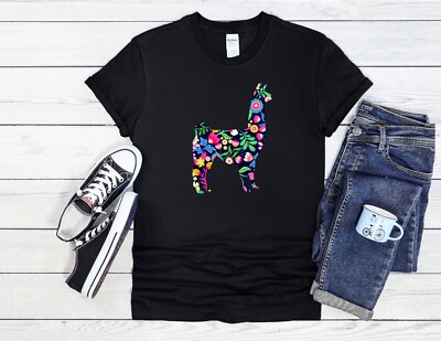 Blumen Lama T-Shirt süß Alpaka Herren Damen Unisex T-Shirt Hoodie Baseball 3751