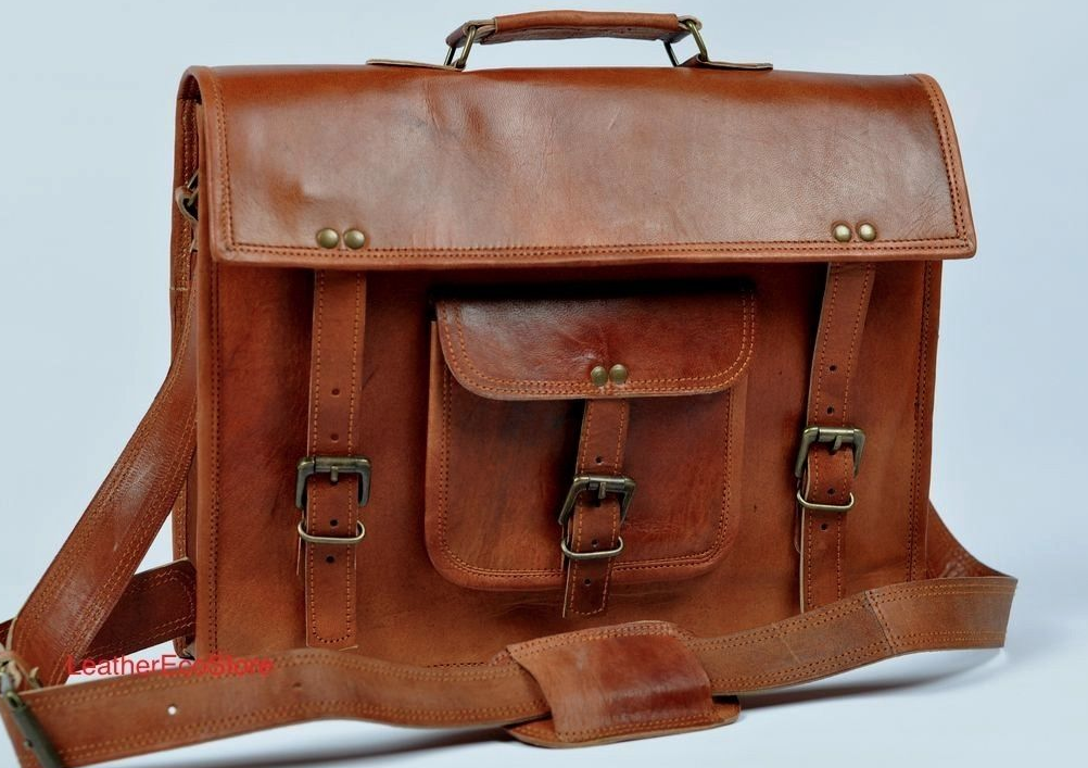 16-Inch Vintage Leather Satchel Laptop Briefcase – Unisex Sling Bag