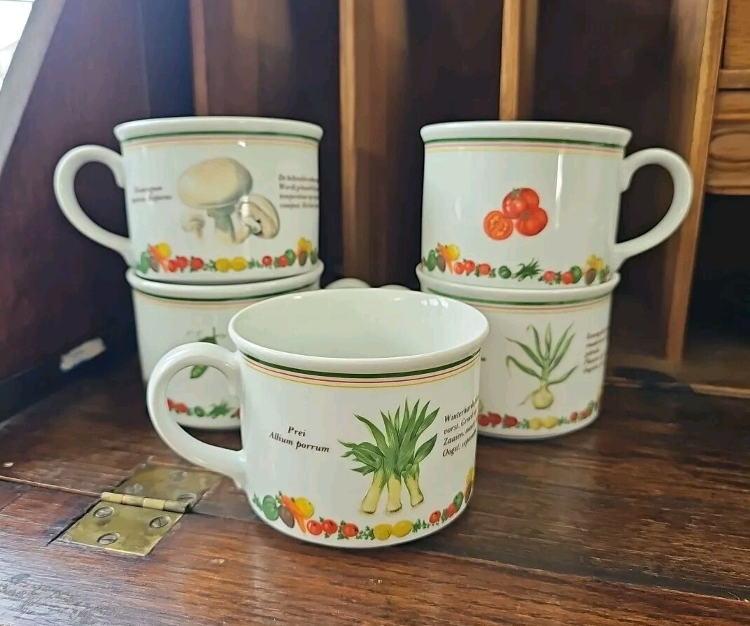 Knorr Porzellan Suppentassen, Vintage Rezeptbecher, 5er Set, selten