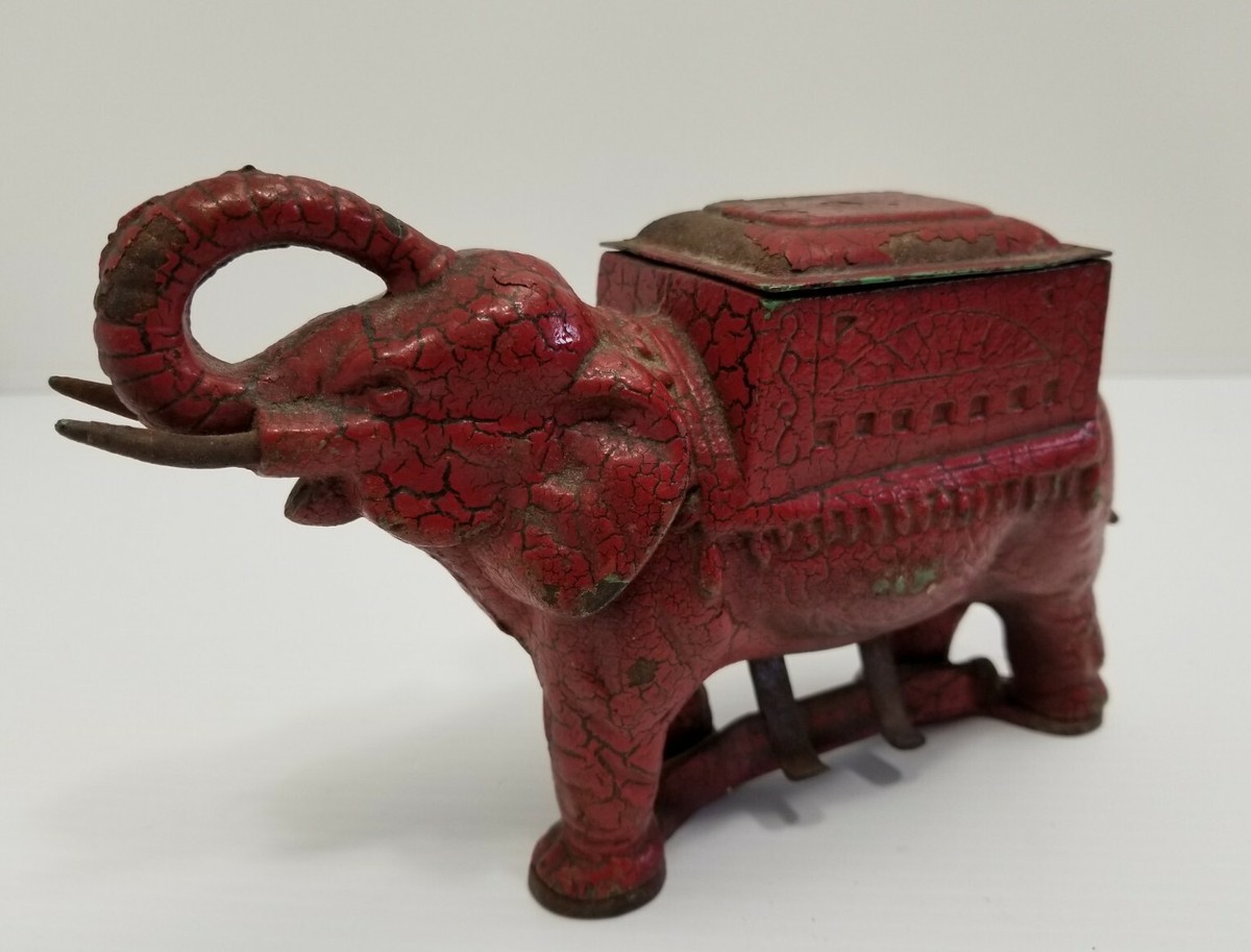 elephant cigarette dispenser Antique Cast Iron Elephant Cigarette Dispenser Figural Statue