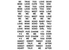 Valentine Words 48 pcs 0.35 Inch Black Fused Glass Decals