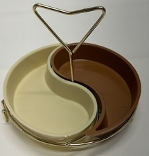 Vintage Bon-Bon Caddy Brass Plated With 2 Teardrop Snack Trays Made In USA