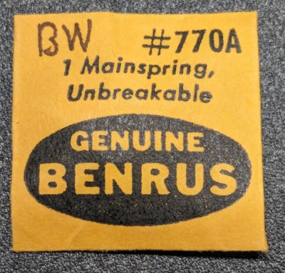 NOS NEW Genuine Benrus Watch Cal. BW Mainspring - Unbreakable Part# 770A