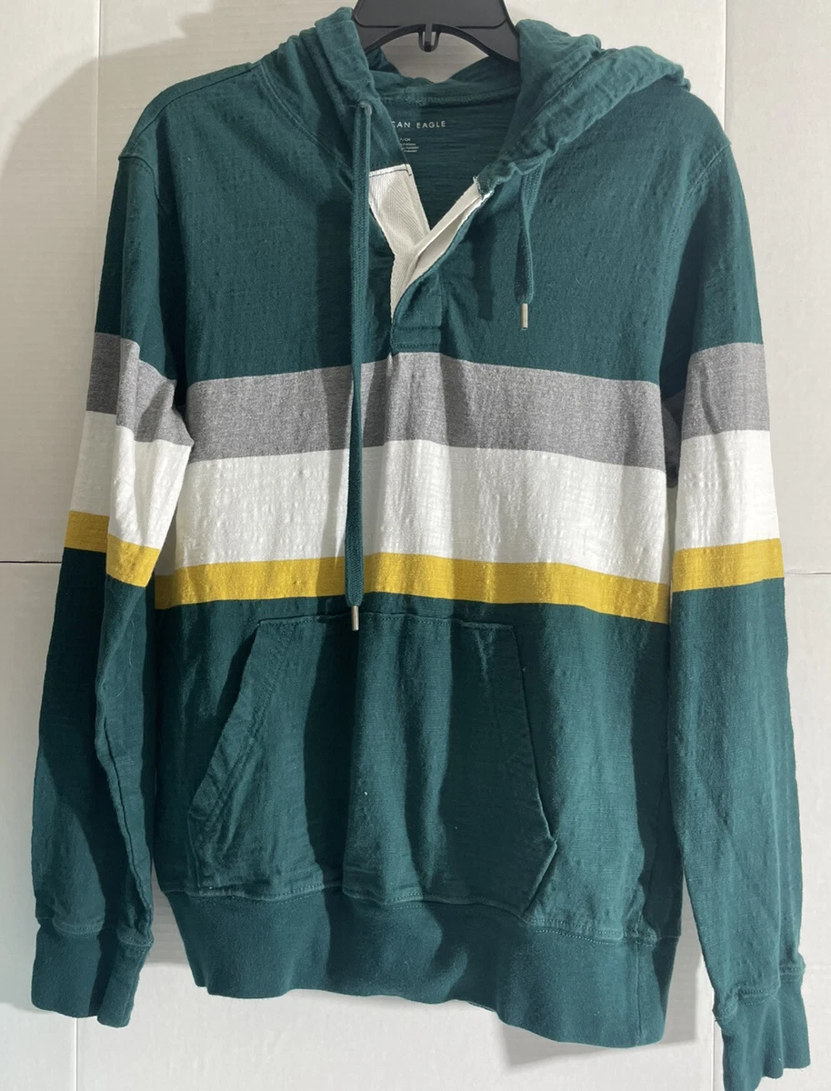 American Eagle Men s Hoodie Size small green Sweatshirt Striped
