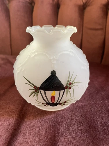 Vintage Christmas Hurricane Lamp Globe Raised Textured Milk Glass