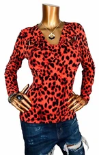Bold Elements M Top Stretch Animal Print Red Black Twisted Blouse Cut To Curve