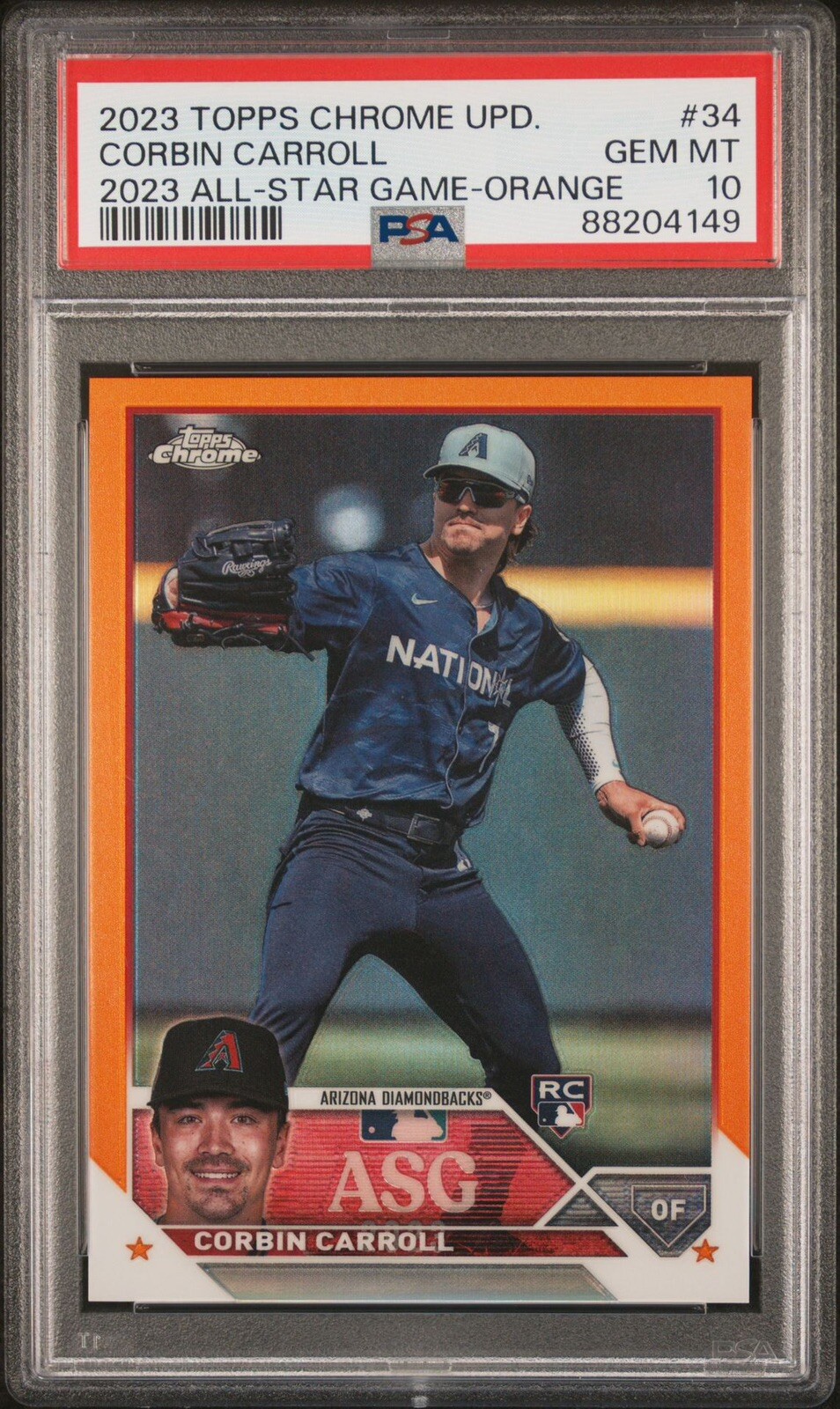 Corbin Carroll 2023 Topps Chrome Update /25 All Star Game Orange PSA 10 POP 3