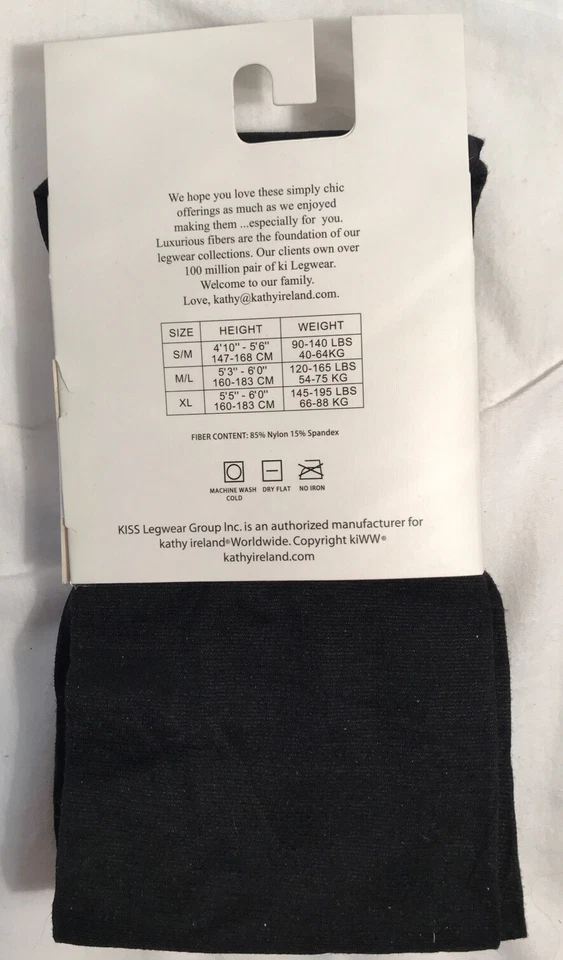TWO Pair M / L 1Plain 1leaf design BLACK Footed Tights Kathy Ireland Leg wear  - Image 4 of 4