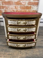 🎁 Vintage Oval Prestige Japan 4 Drawer Jewelry Chest Box Red Velvet Cream Gold
