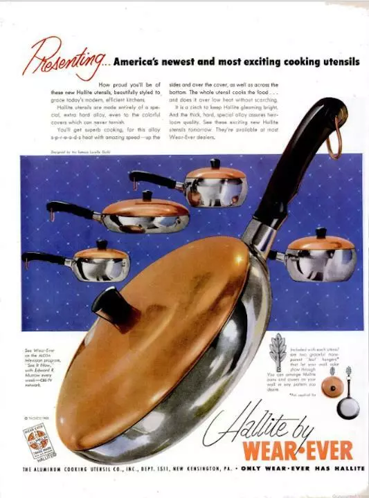 1953 Wear Ever Pans PRINT AD Hallite Aluminum Cooking utensils eBay