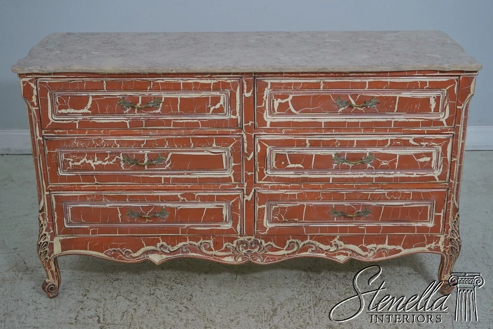 63877EC: Cómoda francesa con acabado pintado craquelado de mármol Foto 2 de 4
